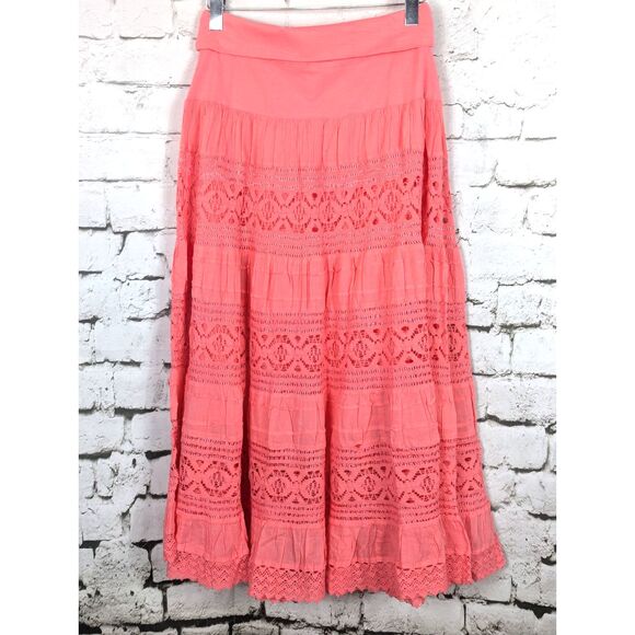 Crochet Cotton Tiered Maxi Peasant Broom Skirt Boho Hippie Festival Size Large - Picture 3 of 5